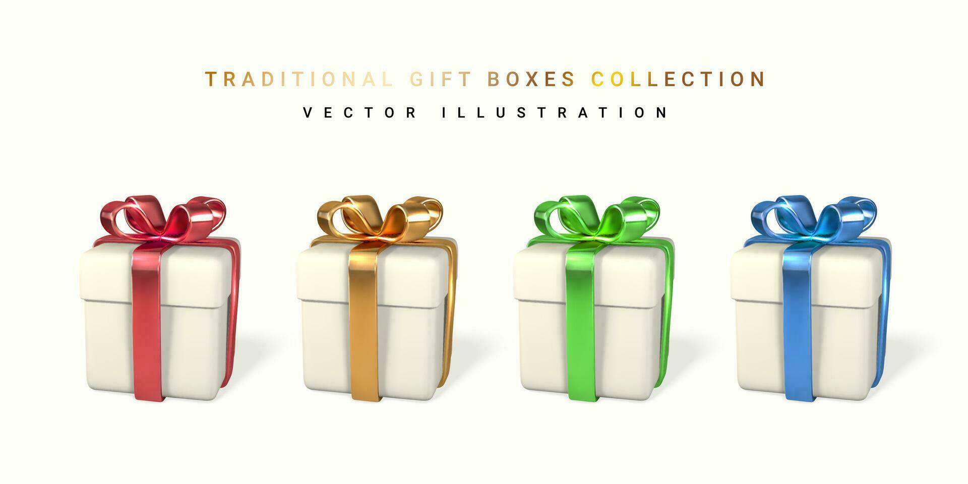 3D render and draw by mesh realistic gift box with bow. Paper box with shadow isolated on white background. Vector illustration