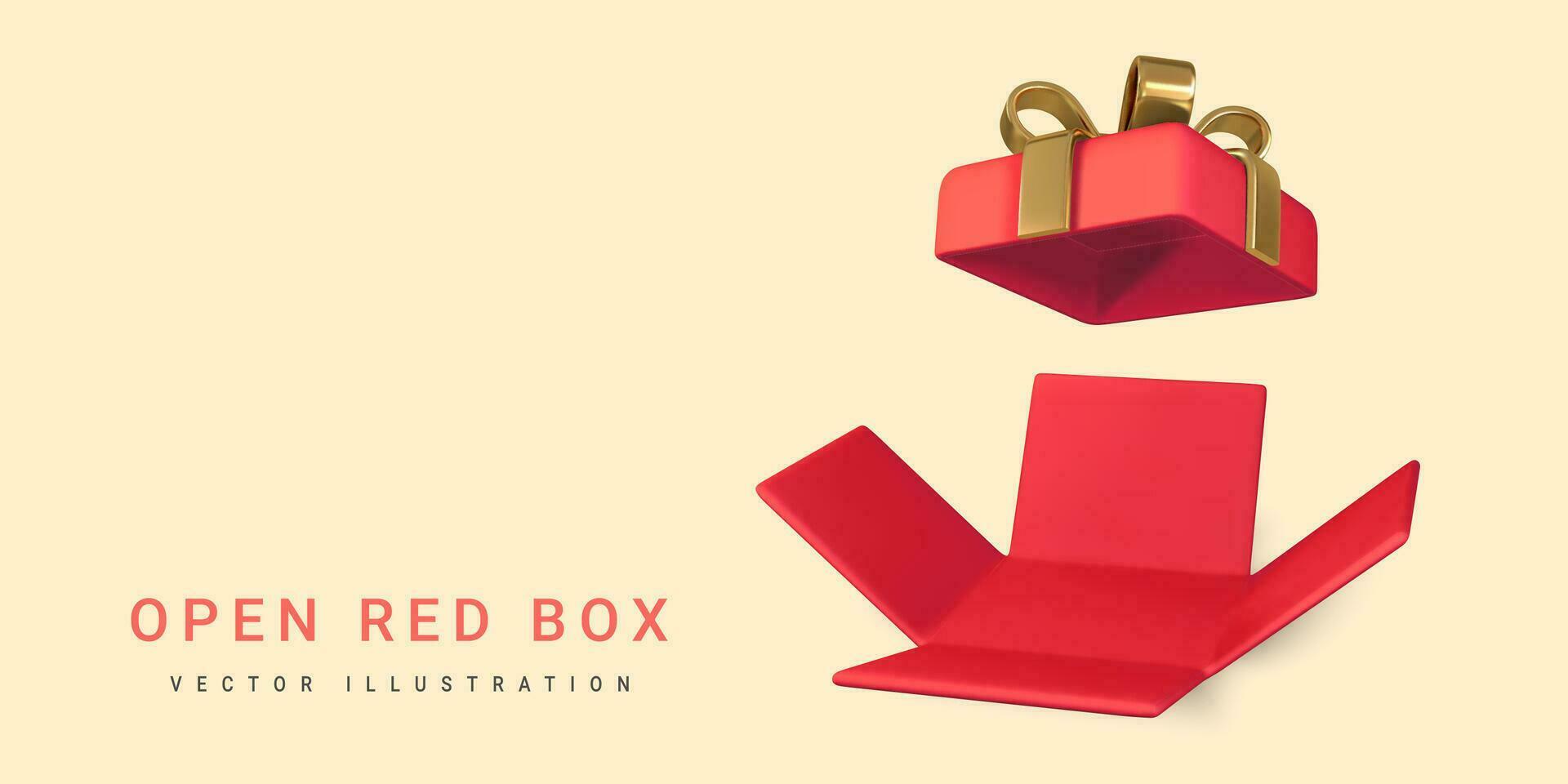 3D render and draw by mesh realistic open gift box. Surprise inside. Vector illustration