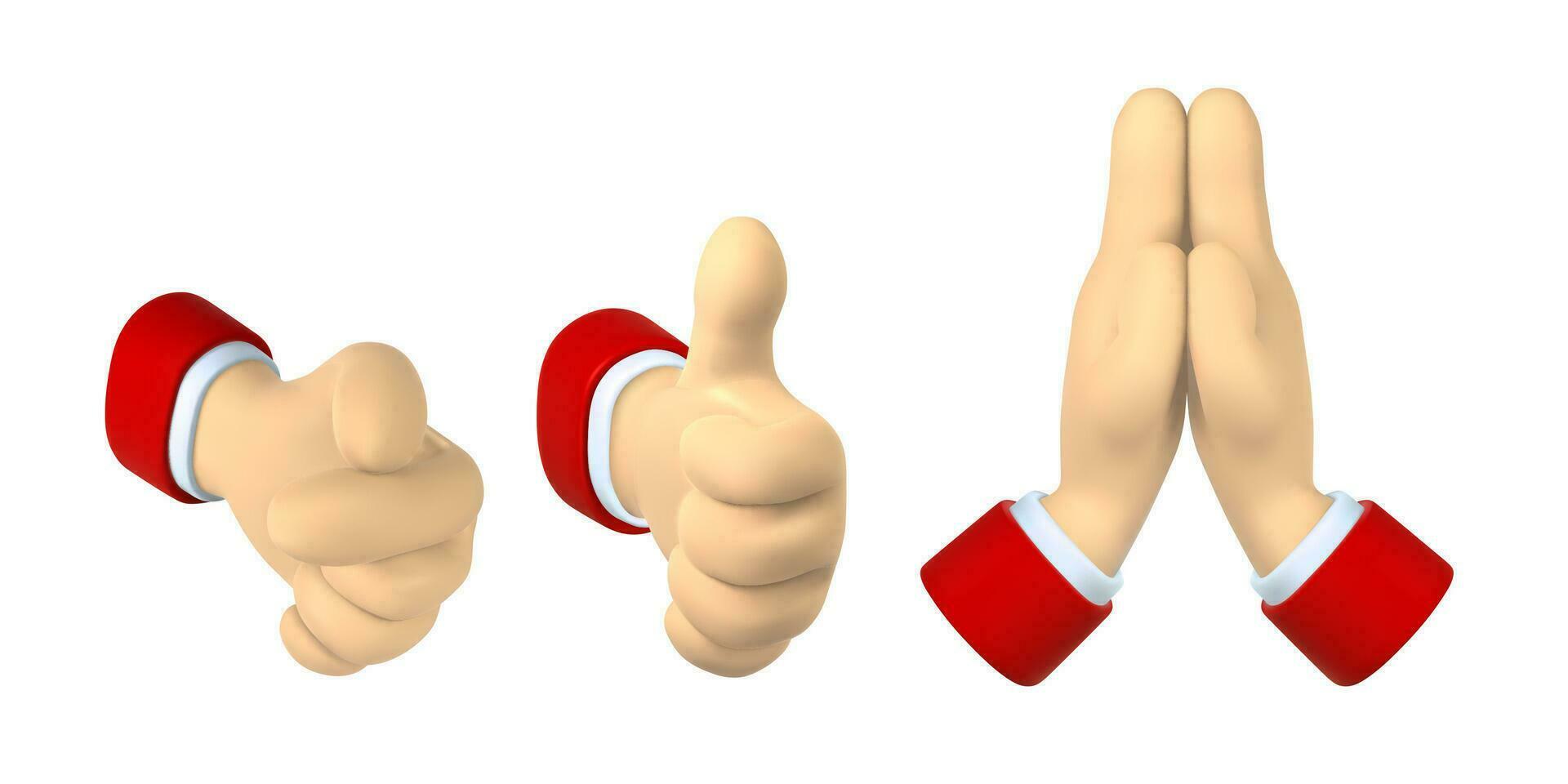 dibujos animados personaje mano muestra dedo gestos 3d hacer mano empresario en traje. vector ilustración