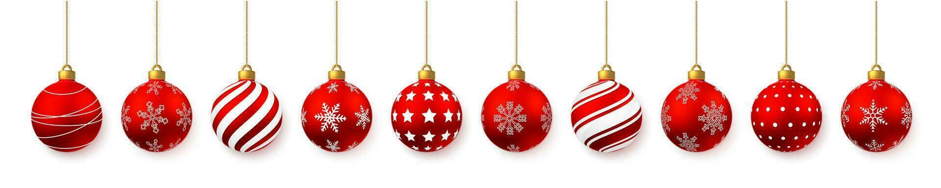 Red shiny glowing Christmas balls. Xmas glass ball. Holiday decoration template. Vector illustration