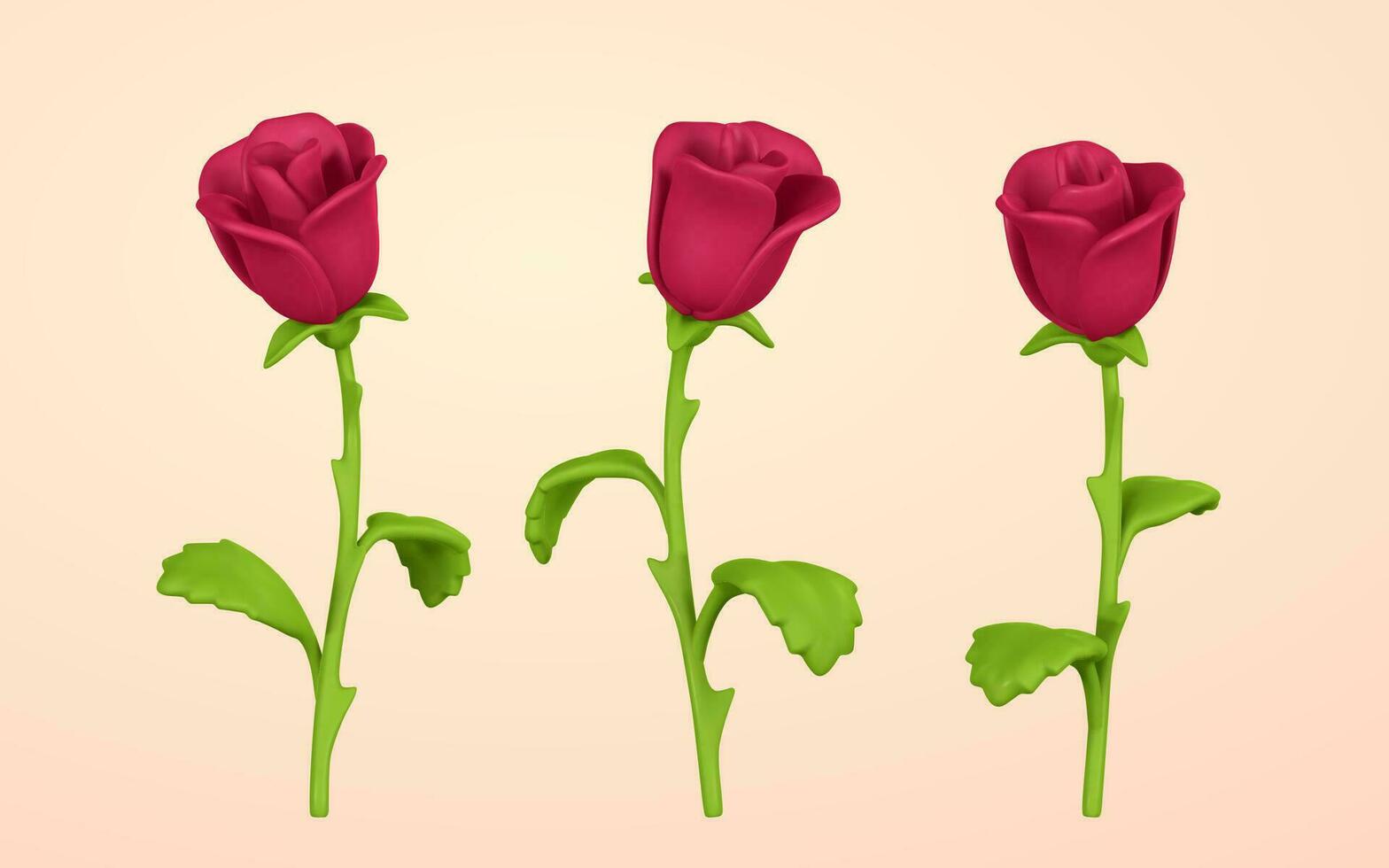 3D flower. Cute red rose in cartoon style for bouquet or decoration. Vector illustration