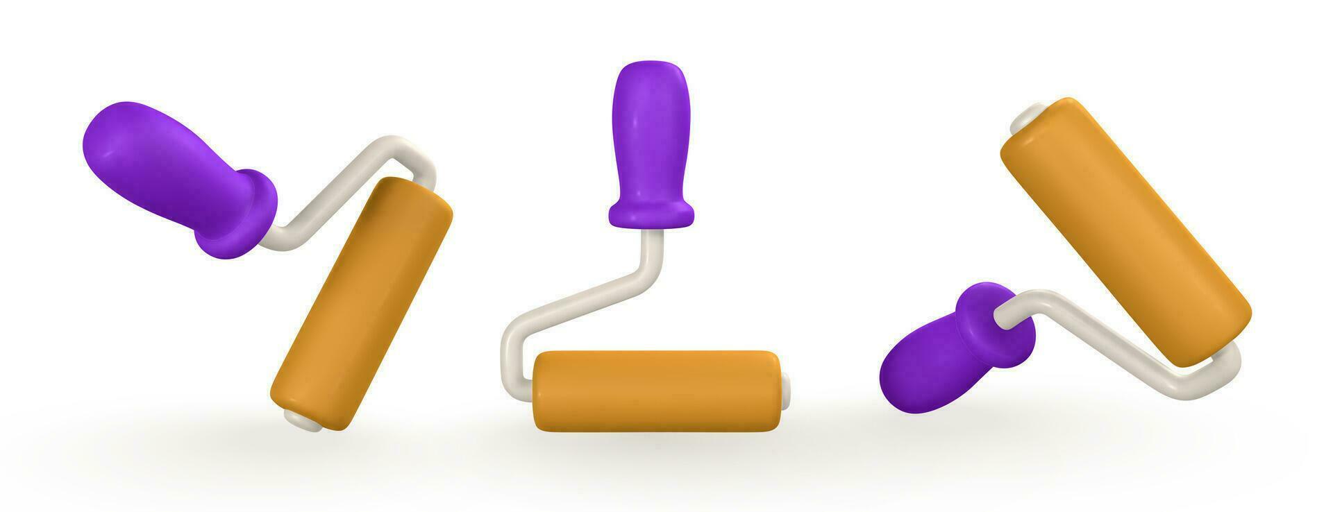 3d realistic roller brush in cartoon style. Vector illustration