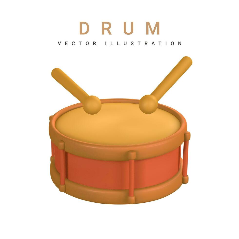 3d realistic drum for music concept design in plastic cartoon style. Vector illustration