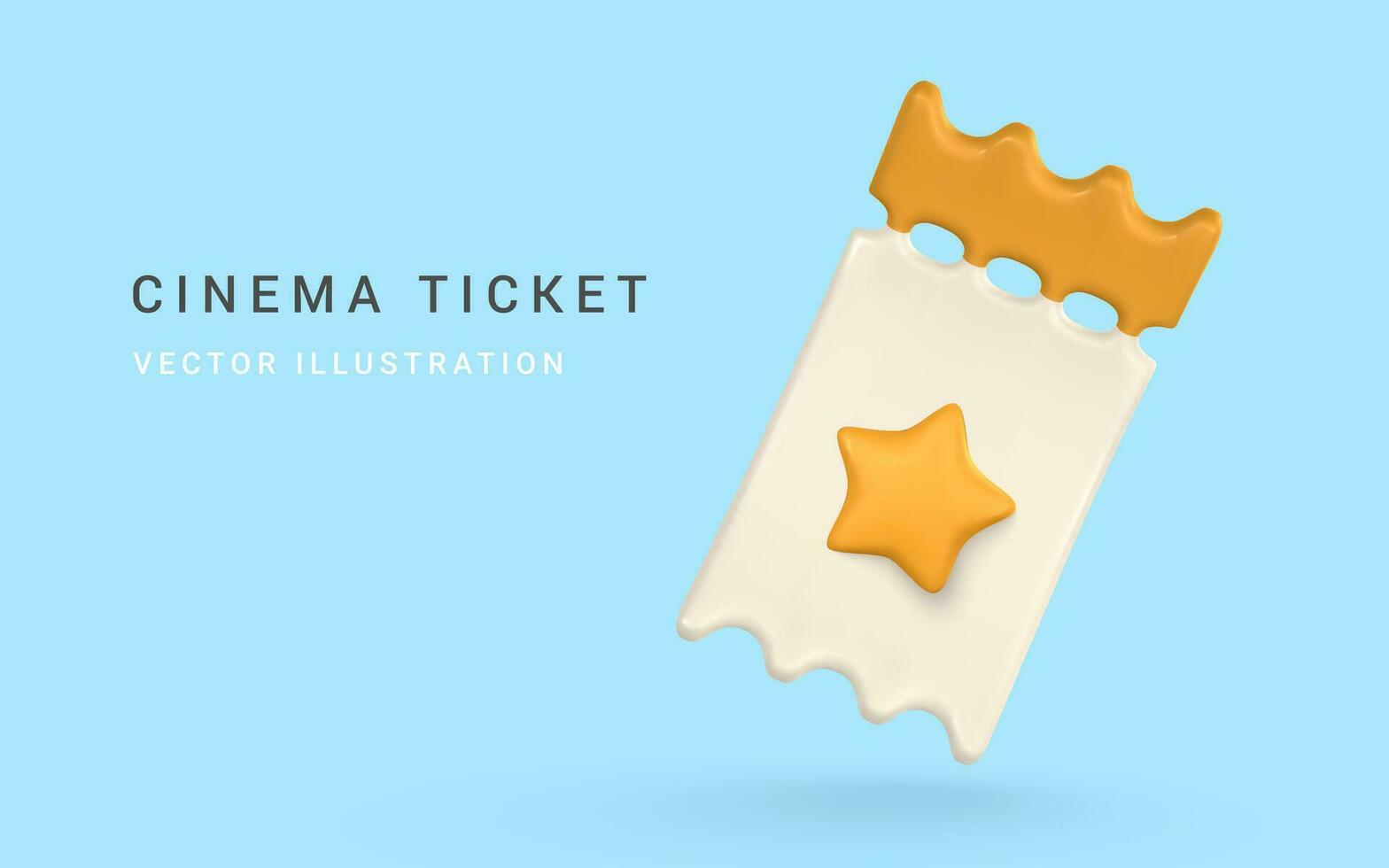 3d realistic cinema ticket in plastic cartoon style. Vector illustration
