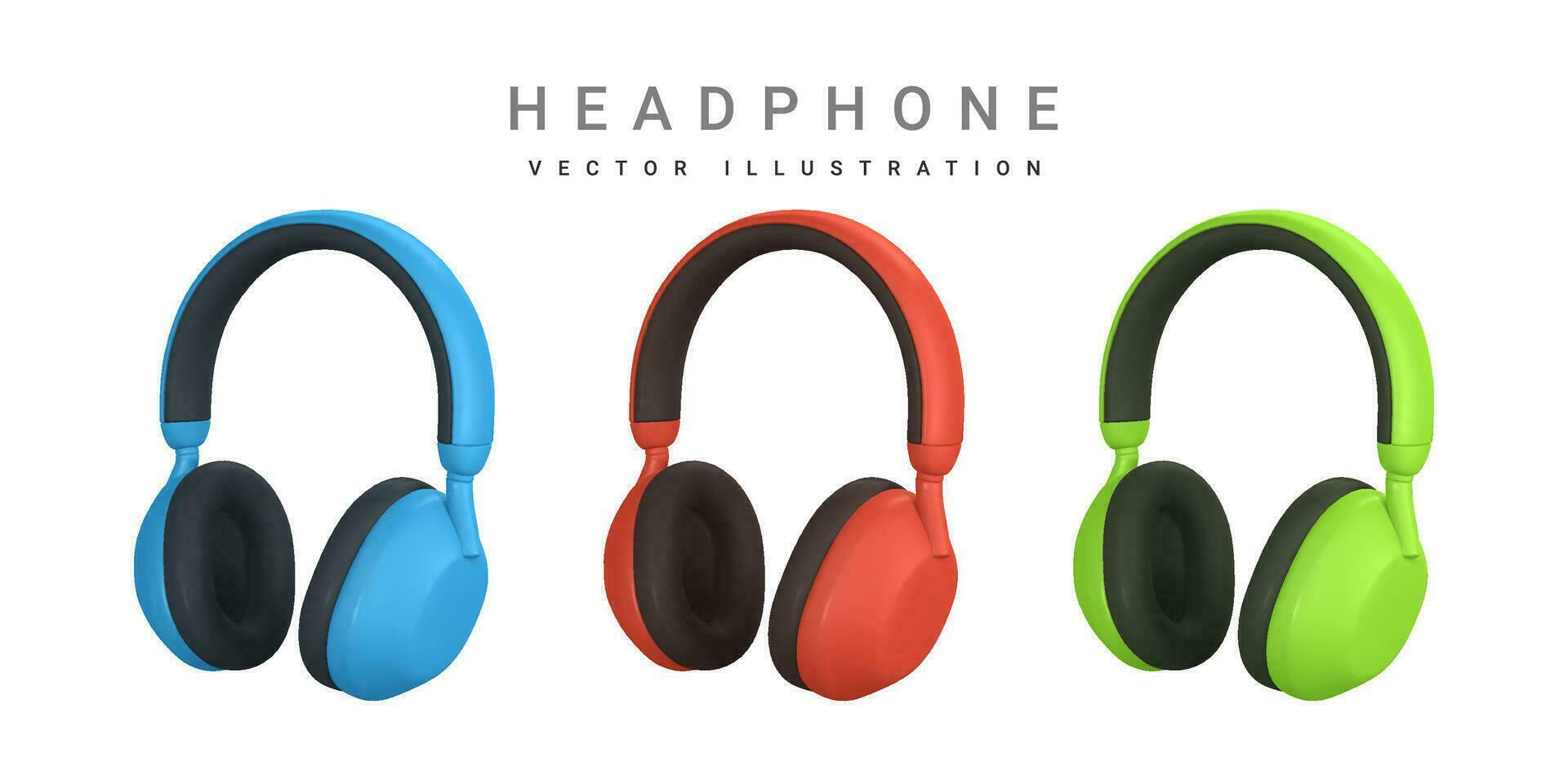 3d realistic colour headphone in plastic cartoon style. Vector illustration