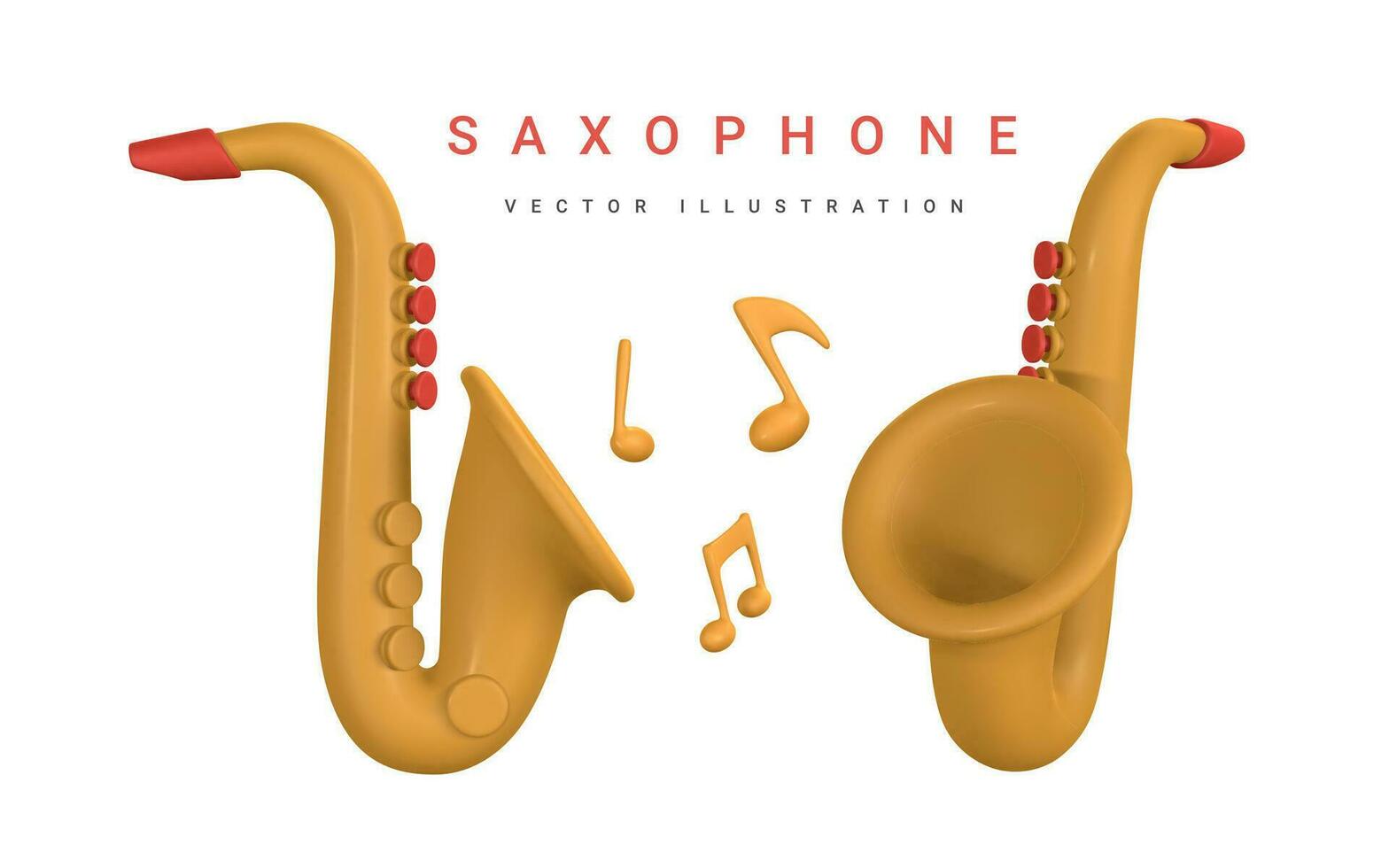 3d realista saxofón para música concepto diseño en el plastico dibujos animados estilo. vector ilustración