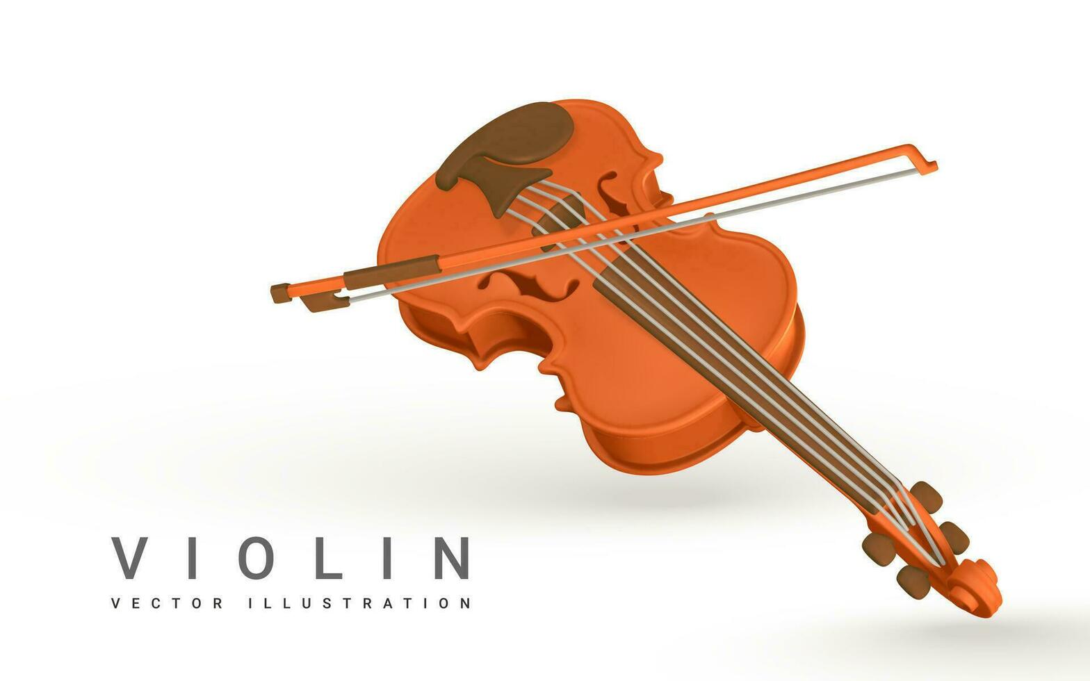 3d realista violín para música concepto diseño en el plastico dibujos animados estilo. vector ilustración