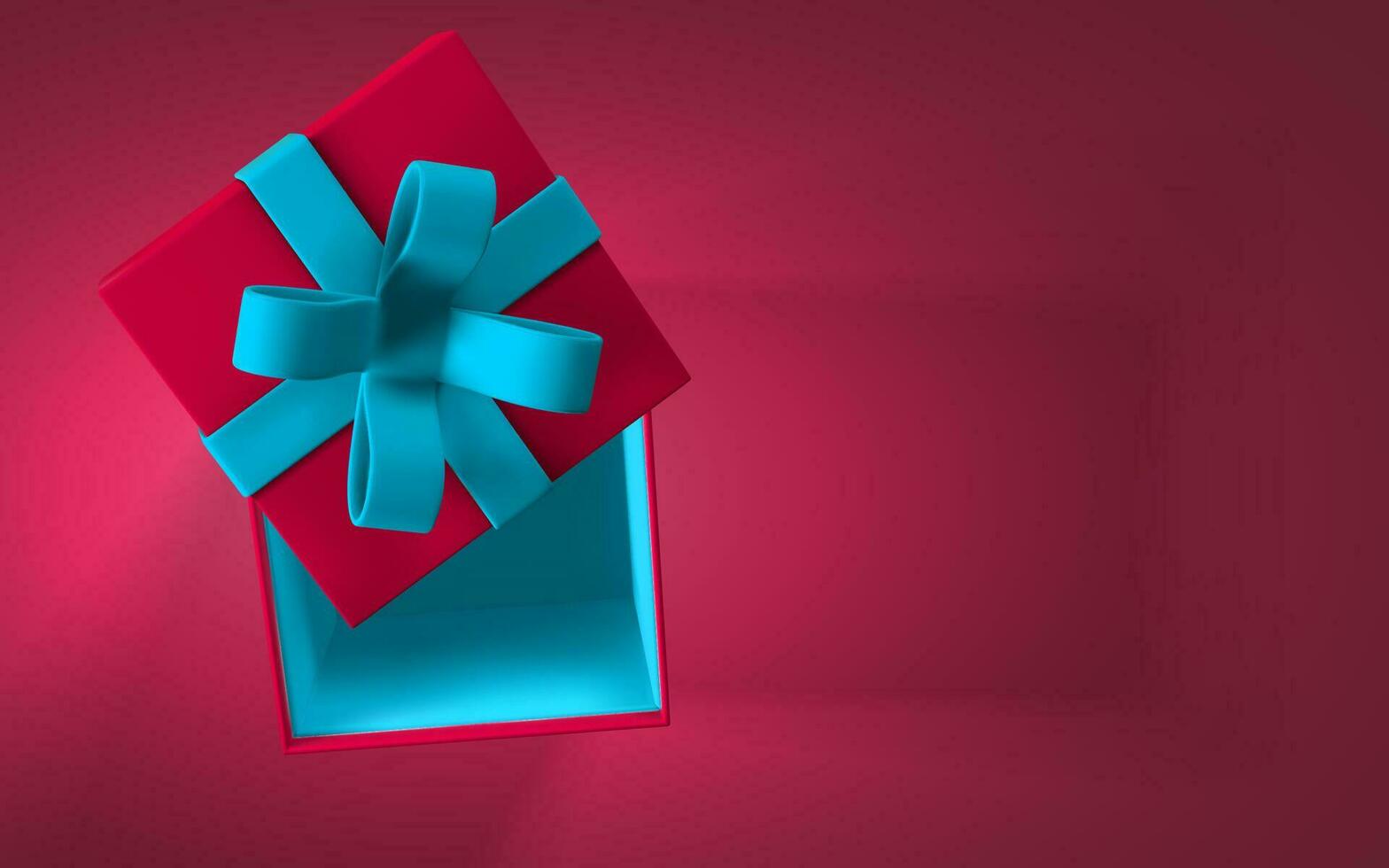 3d hacer y dibujar por malla realista regalo caja con azul arco. papel rojo caja con azul cinta y sombra. vector ilustración