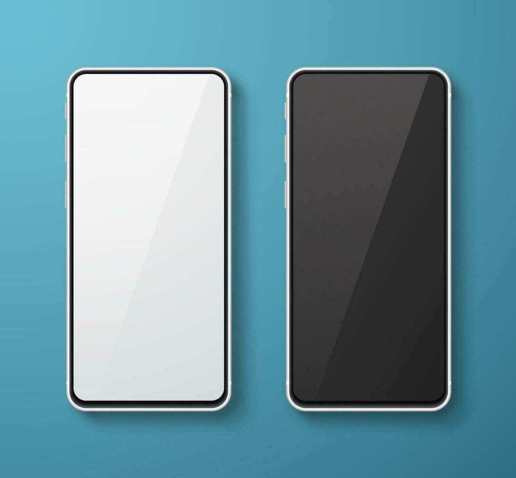 Realistic smartphone mock up set. Mobile phone display. 3D template illustration. Vector illustration