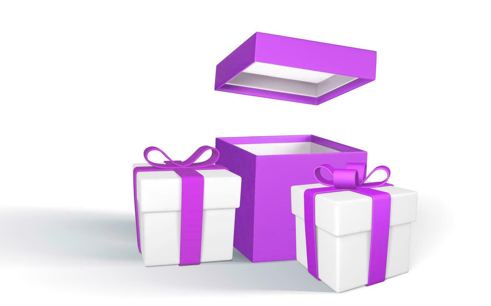 3D render realistic gift boxes. Boxes with shadow isolated on white background. Vector illustration