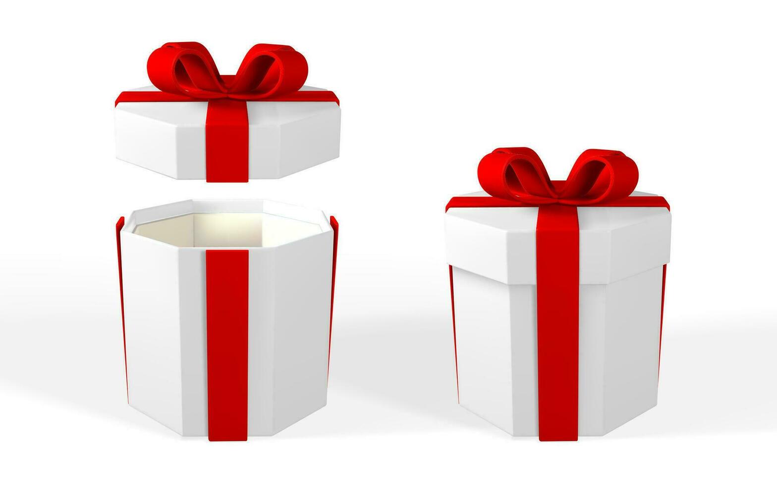 3D render and draw by mesh realistic gift box with bow. Paper box with shadow isolated on white background. Vector illustration