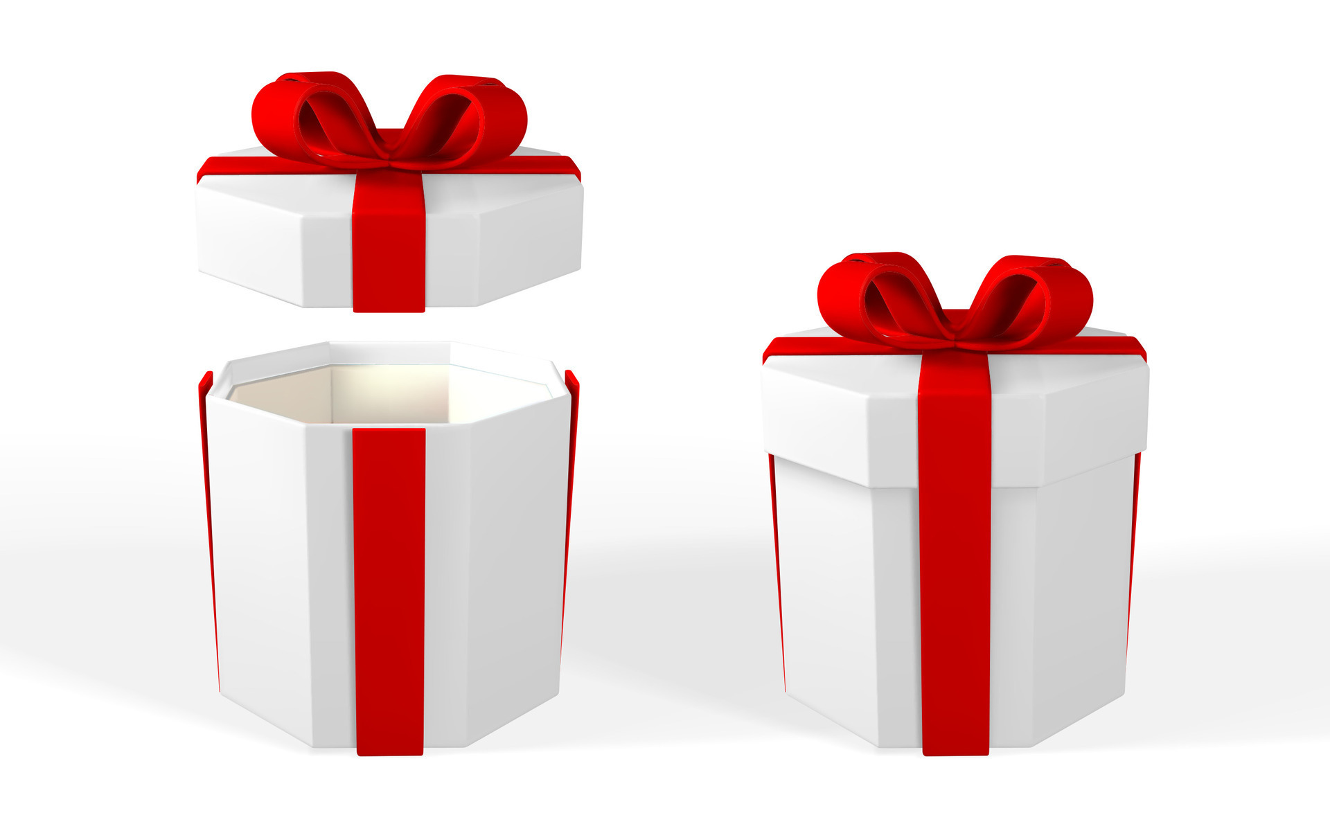 3D render and draw by mesh realistic gift box with bow. Paper box with