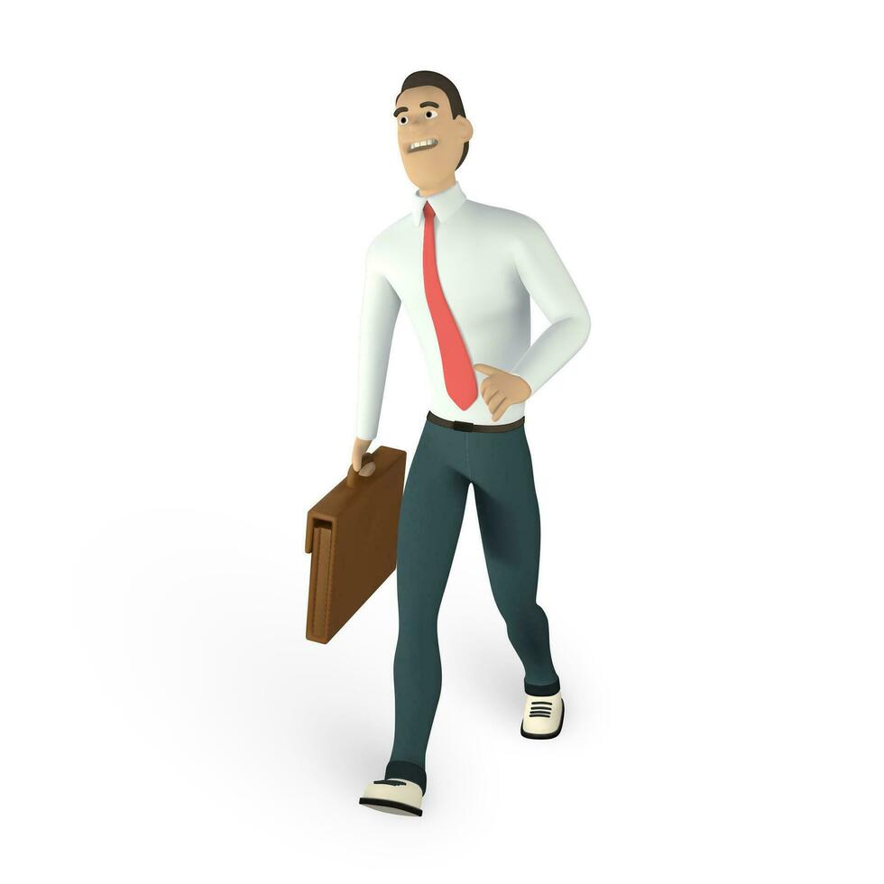 Businessman character in 3D cartoon stile. Man in white shirt with tie. Bearded guy, gesturing. Vector illustration