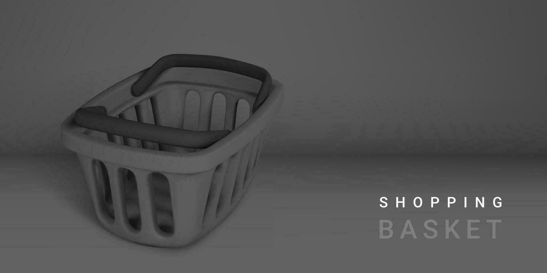 3d vacío negro compras cesta. compras concepto. vector ilustración