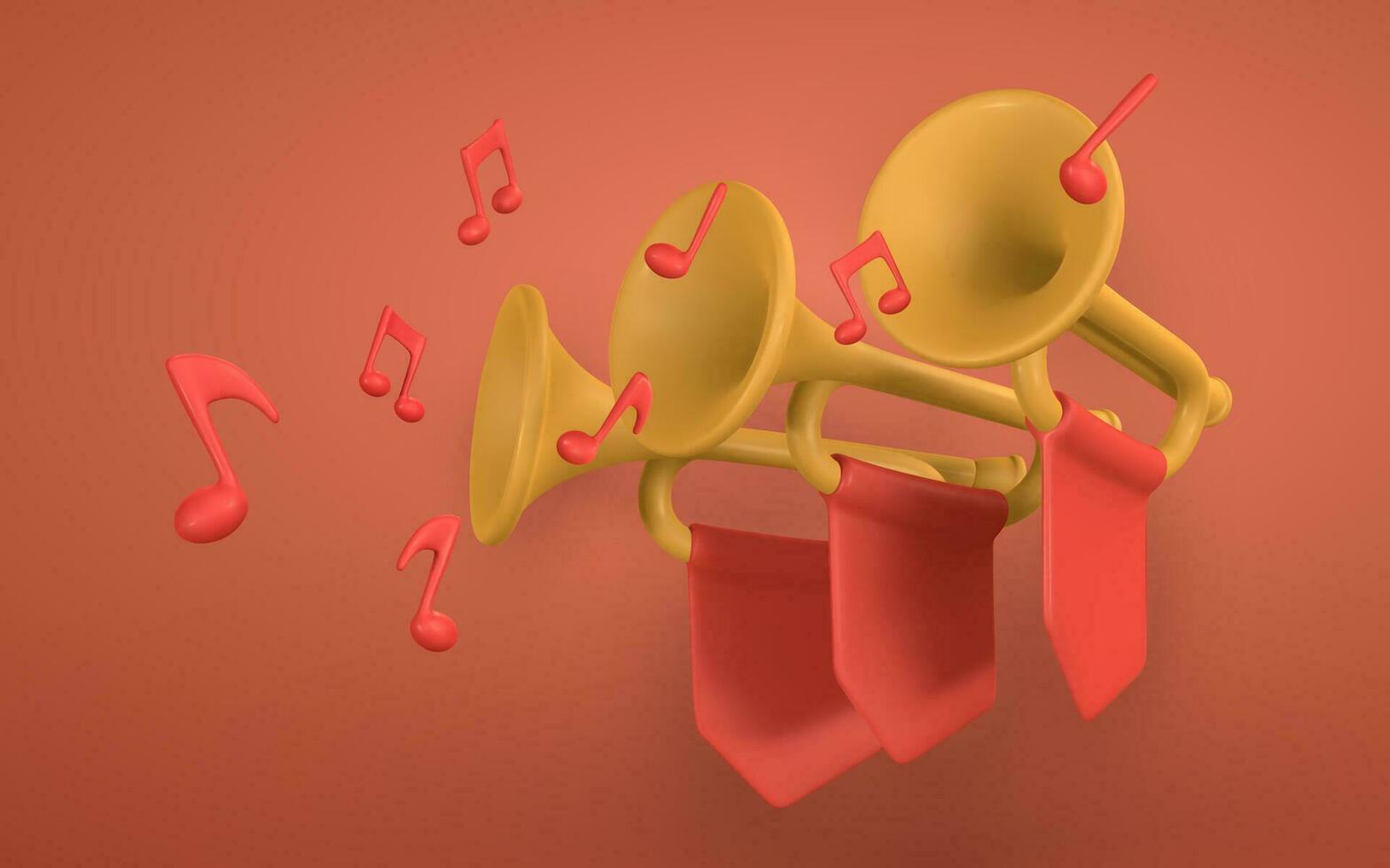 3d realistic fanfare. Music concept design in plastic cartoon style. Vector illustration