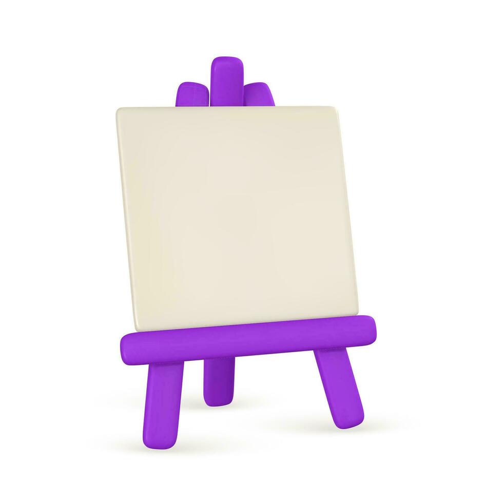 3d realistic easel with empty canvas. Easel with poster in cartoon style. Vector illustration