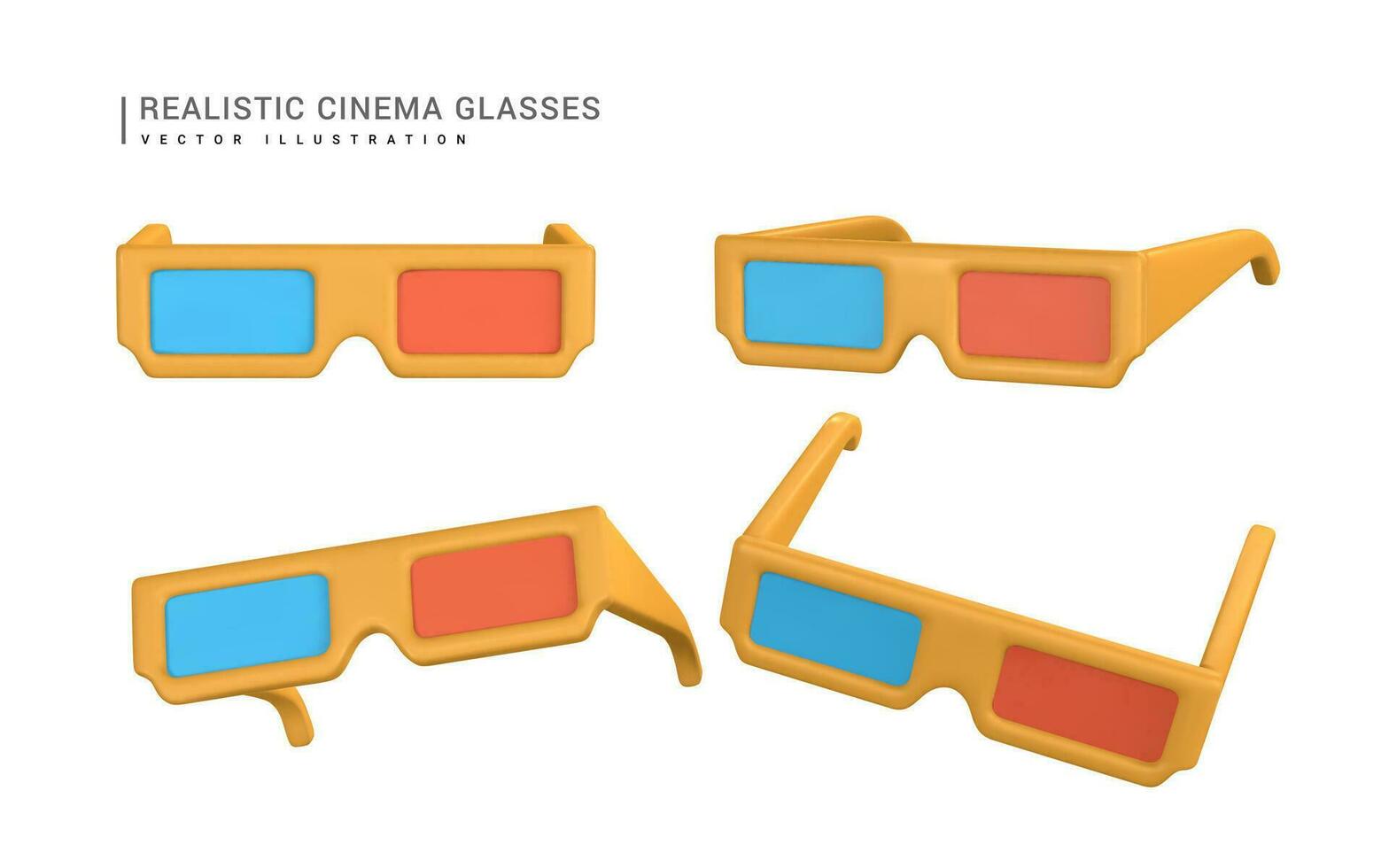 Realistic blue-red 3D stereo glasses for watching movies in plastic cartoon style. Vector illustration