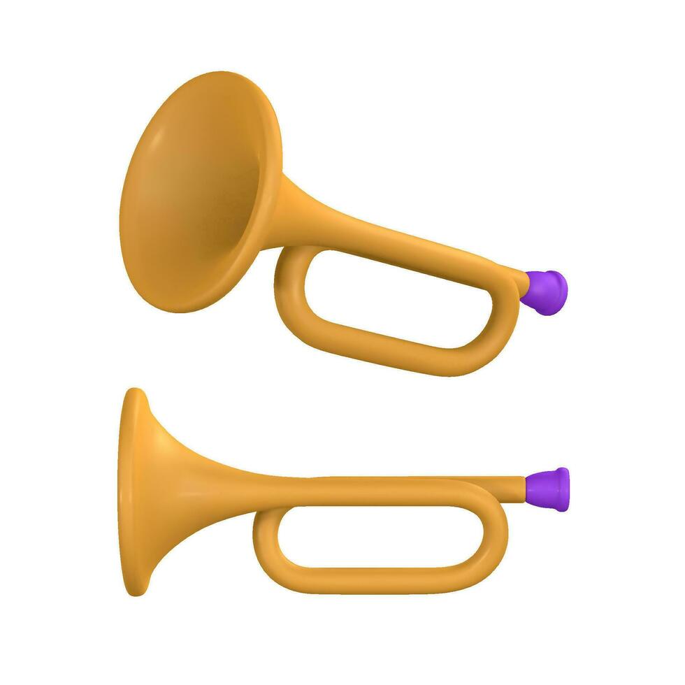 3d realistic trumpet for music concept design in plastic cartoon style. Vector illustration