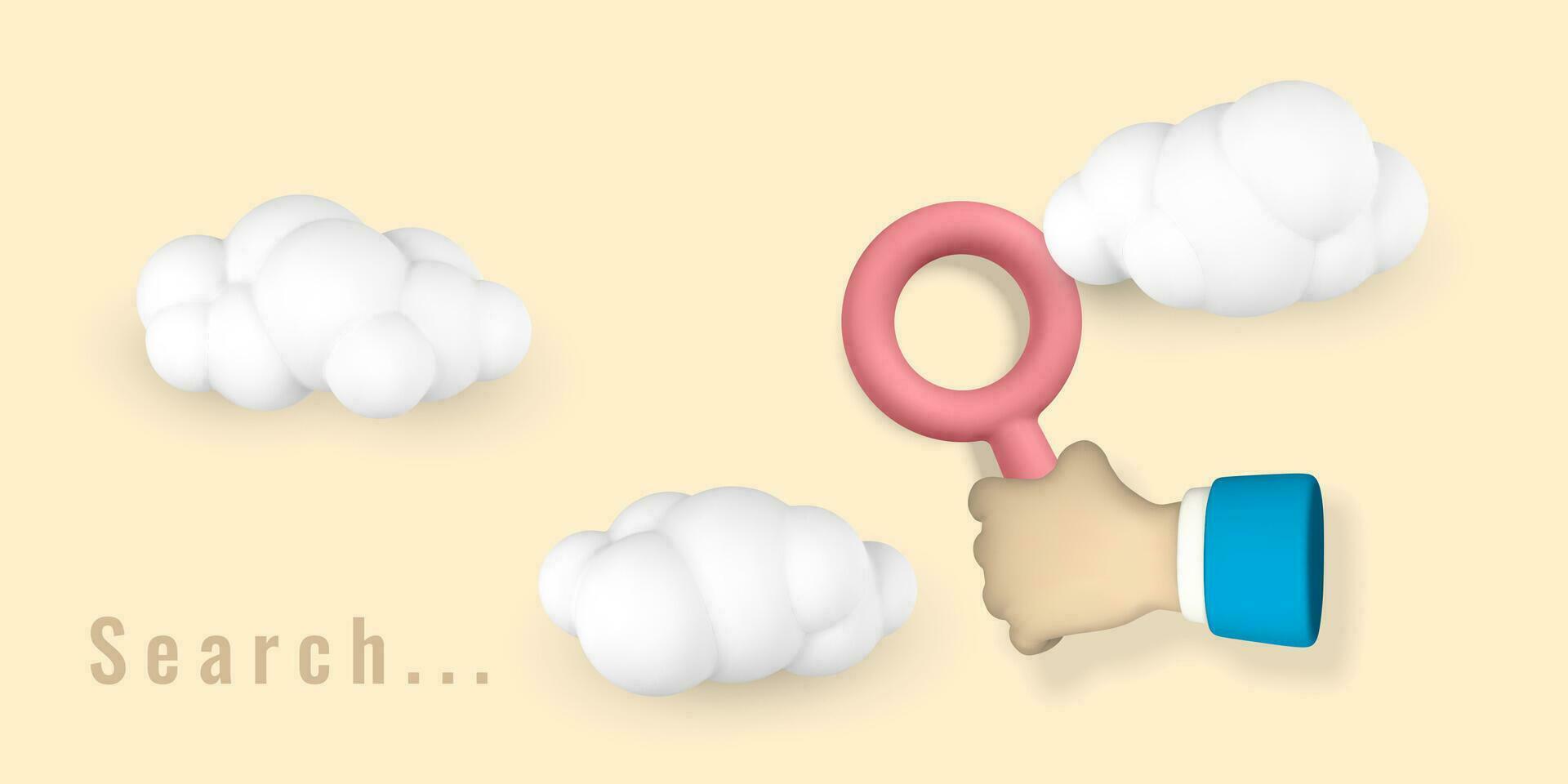 Magnifying glass in hand. Search icon symbol on light background. Vector illustration
