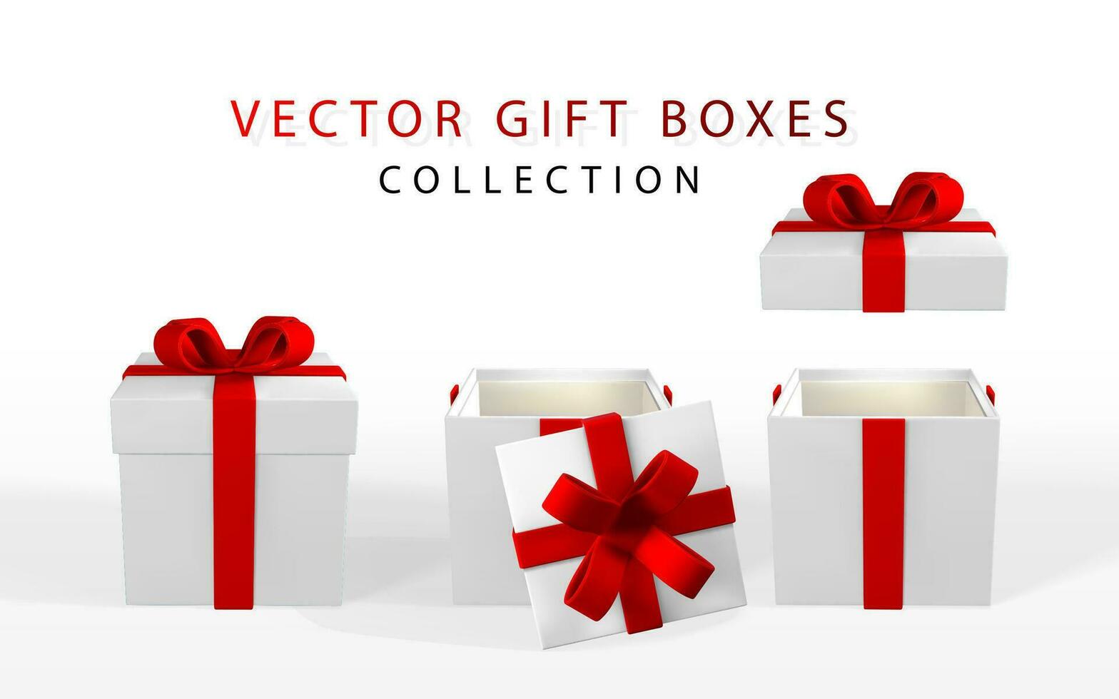 3D render realistic gift box with red bow. Paper box with red ribbon and shadow isolated on white background. Vector illustration