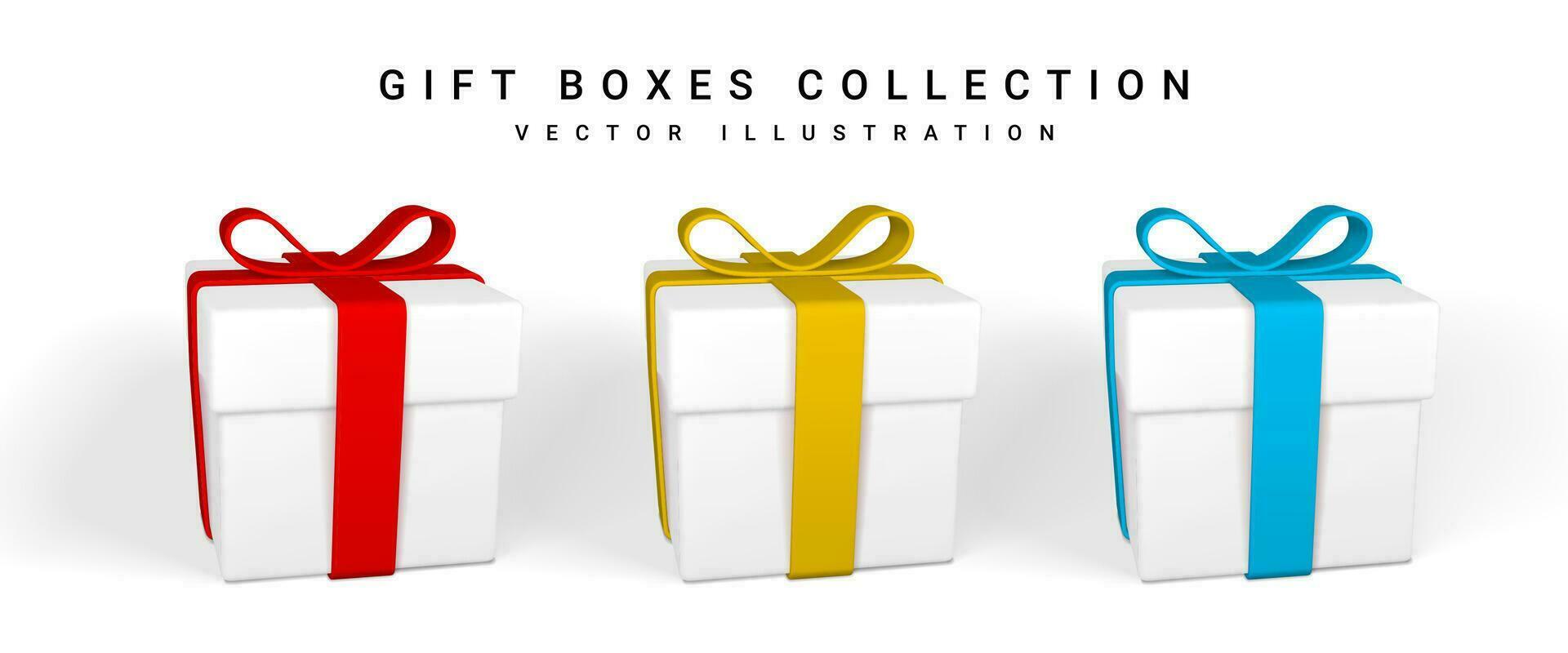 3D render and draw by mesh realistic gift box with bow. Paper box with shadow isolated on white background. Vector illustration