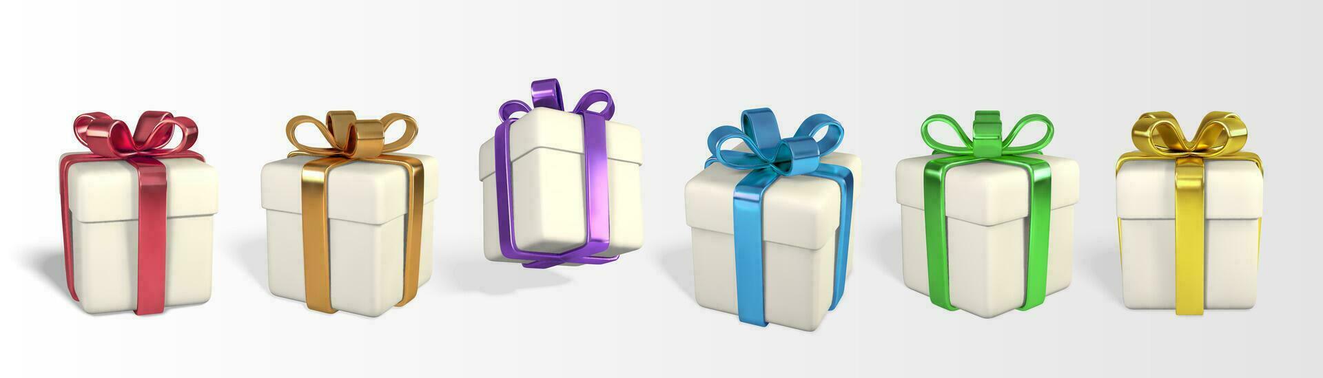 3D render and draw by mesh realistic gift box with bow. Paper box with shadow isolated on white background. Vector illustration