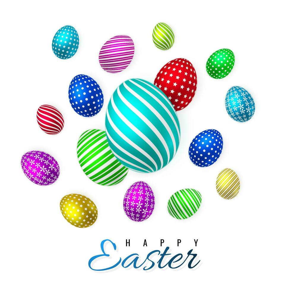 Happy Easter. Color Easter eggs on white background. Vector illustration