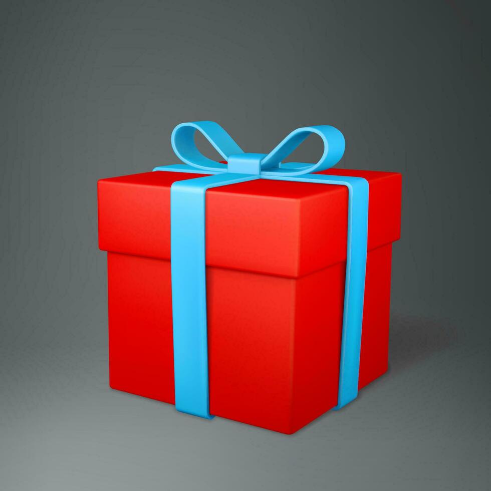 Realistic gift box with red bow isolated on gray background. Vector illustration