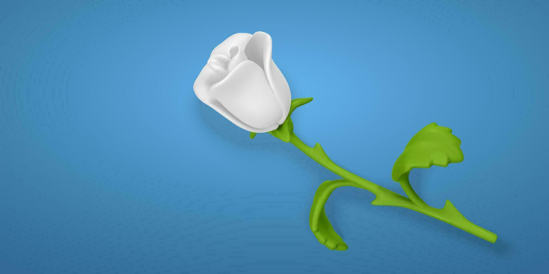 3D flower. Cute white rose in cartoon style for bouquet or decoration. Vector illustration