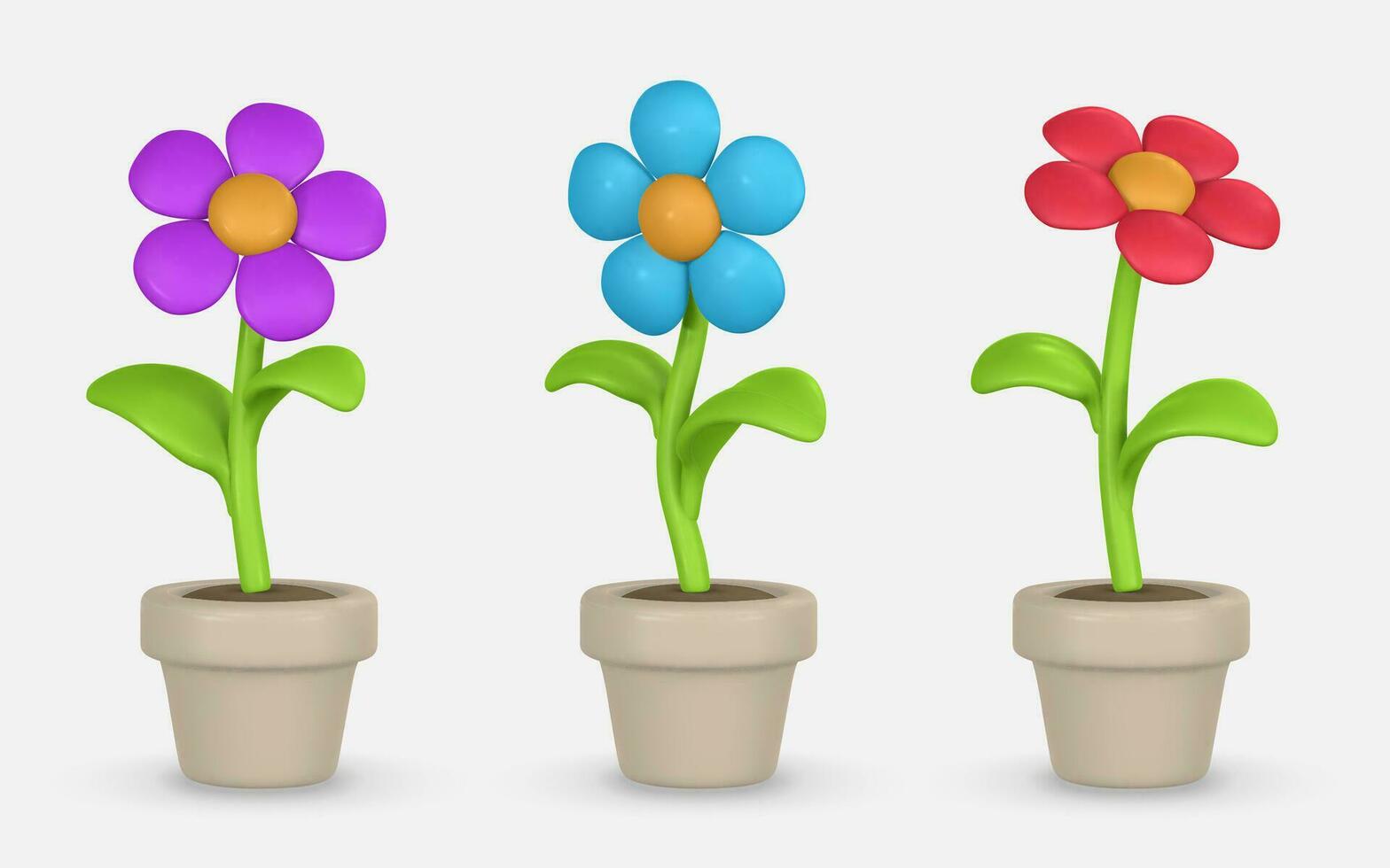 3D Cute colorful flower in a pot. Chamomile in cartoon style. Vector illustration