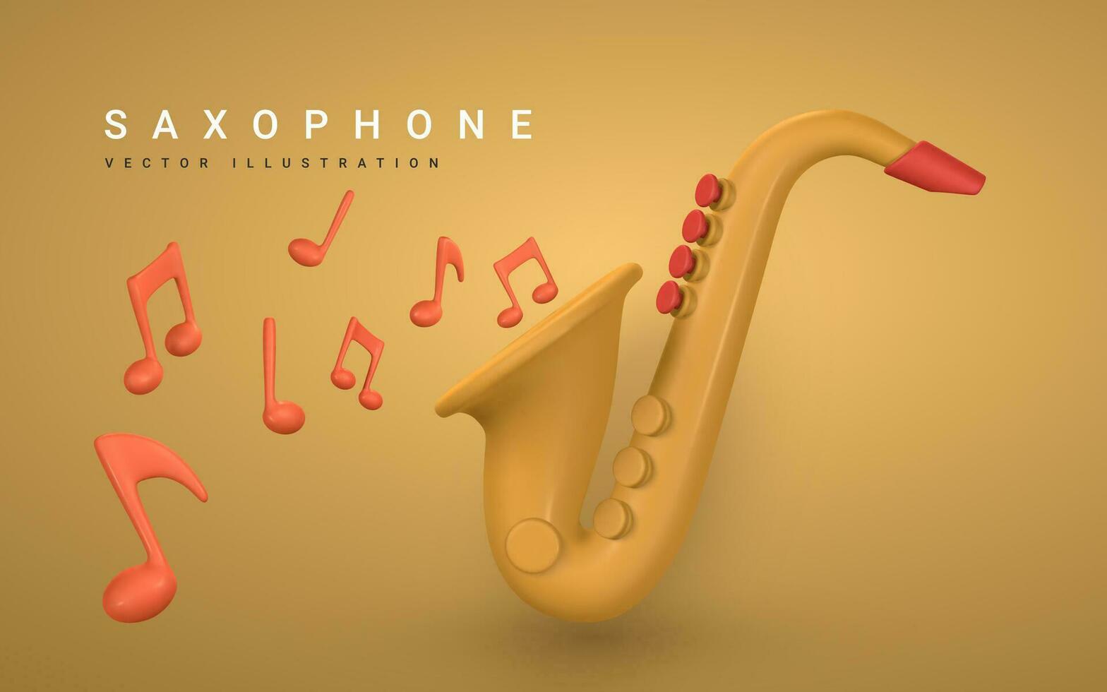 3d realistic saxophone for music concept design in plastic cartoon style. Vector illustration