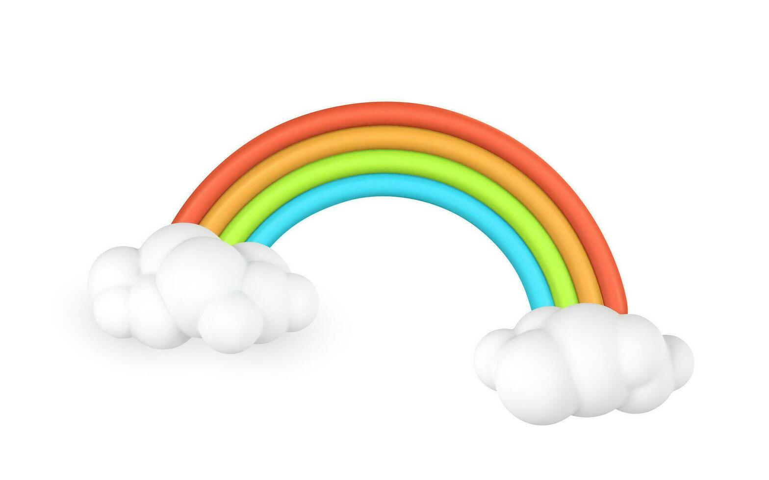 3d arco iris con nubes en dibujos animados estilo. fenómeno concepto. vector ilustración