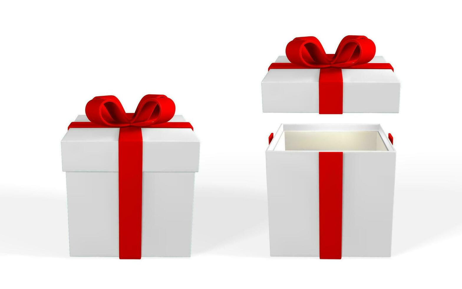 3D render and draw by mesh realistic gift box with bow. Paper box with shadow isolated on white background. Vector illustration