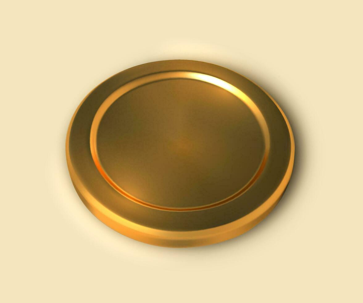 Realistic gold coin  isolated on light background. Vector illustration