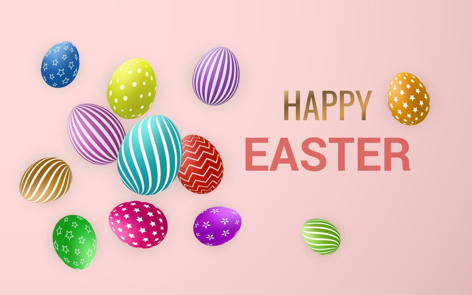 Happy Easter. Easter eggs on light red background. Vector illustration