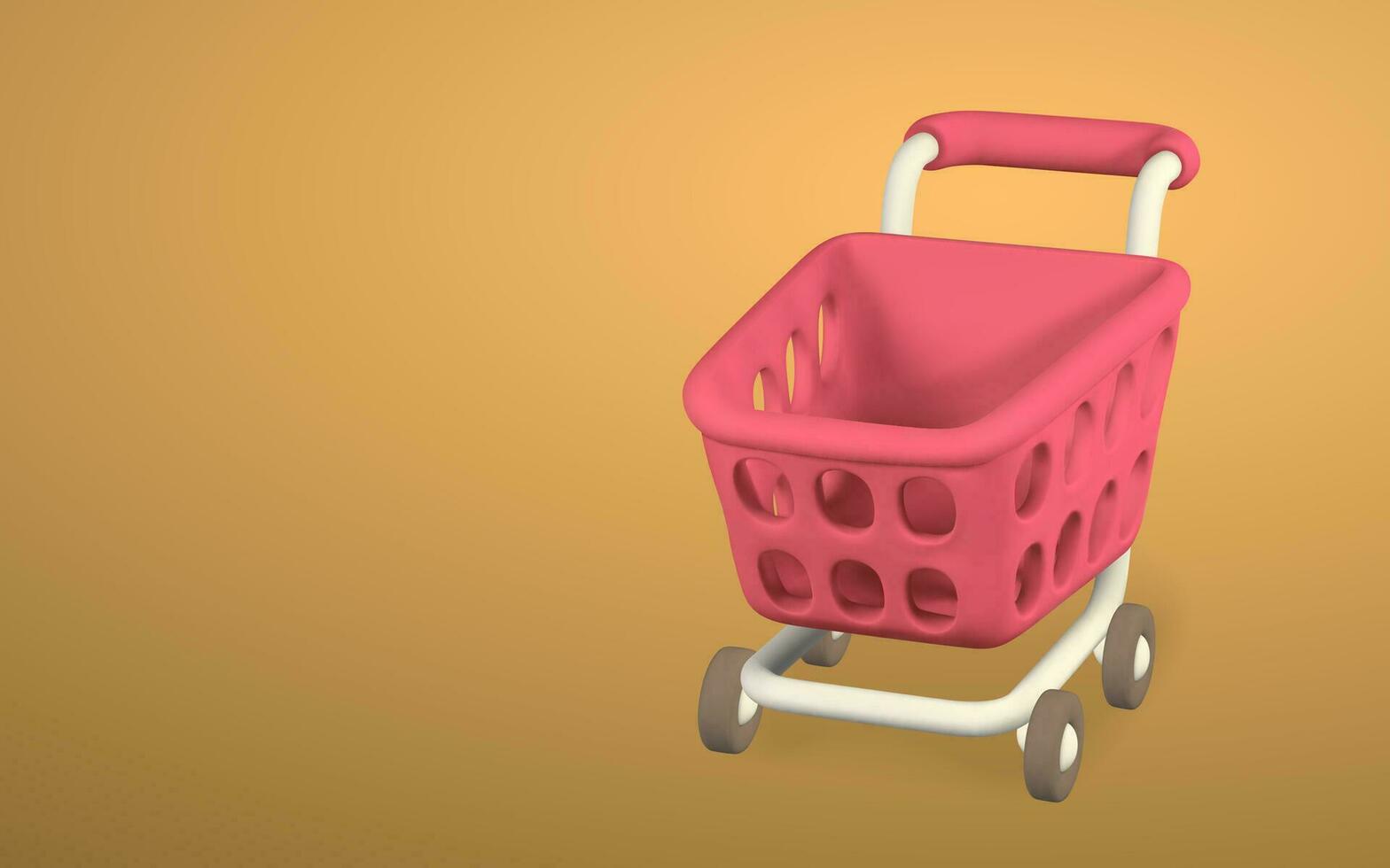 3d vacío compras carros en amarillo antecedentes. compras concepto. vector ilustración