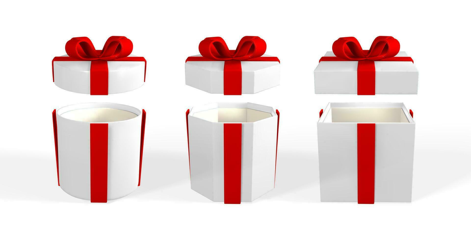 3D render and draw by mesh realistic gift box with bow. Paper box with shadow isolated on white background. Vector illustration