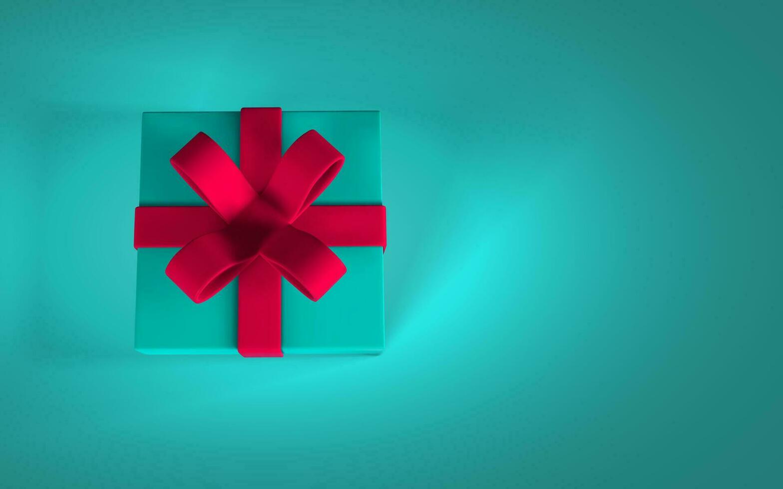 3D render and draw by mesh realistic gift box with red bow. Paper box with red ribbon and shadow isolated on blue background. Vector illustration