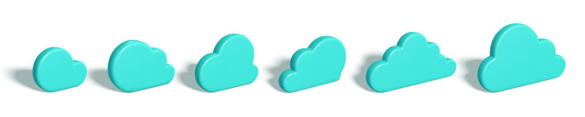 3D render Cloud. Blue plastic cloud with shadow isolated on white background. Vector illustration