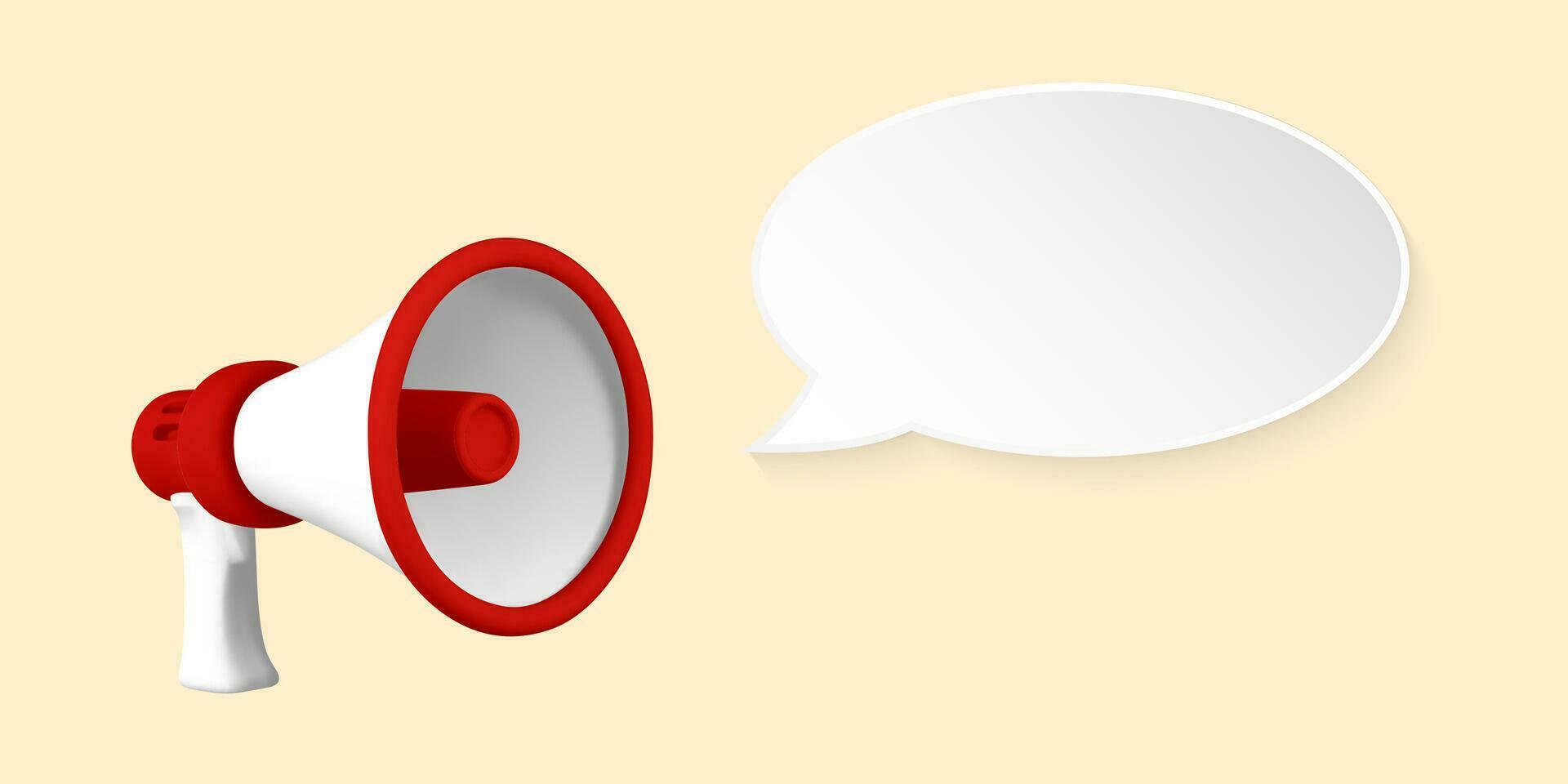 Realistic 3d megaphone. Plastic megaphone with shadow. Vector illustration