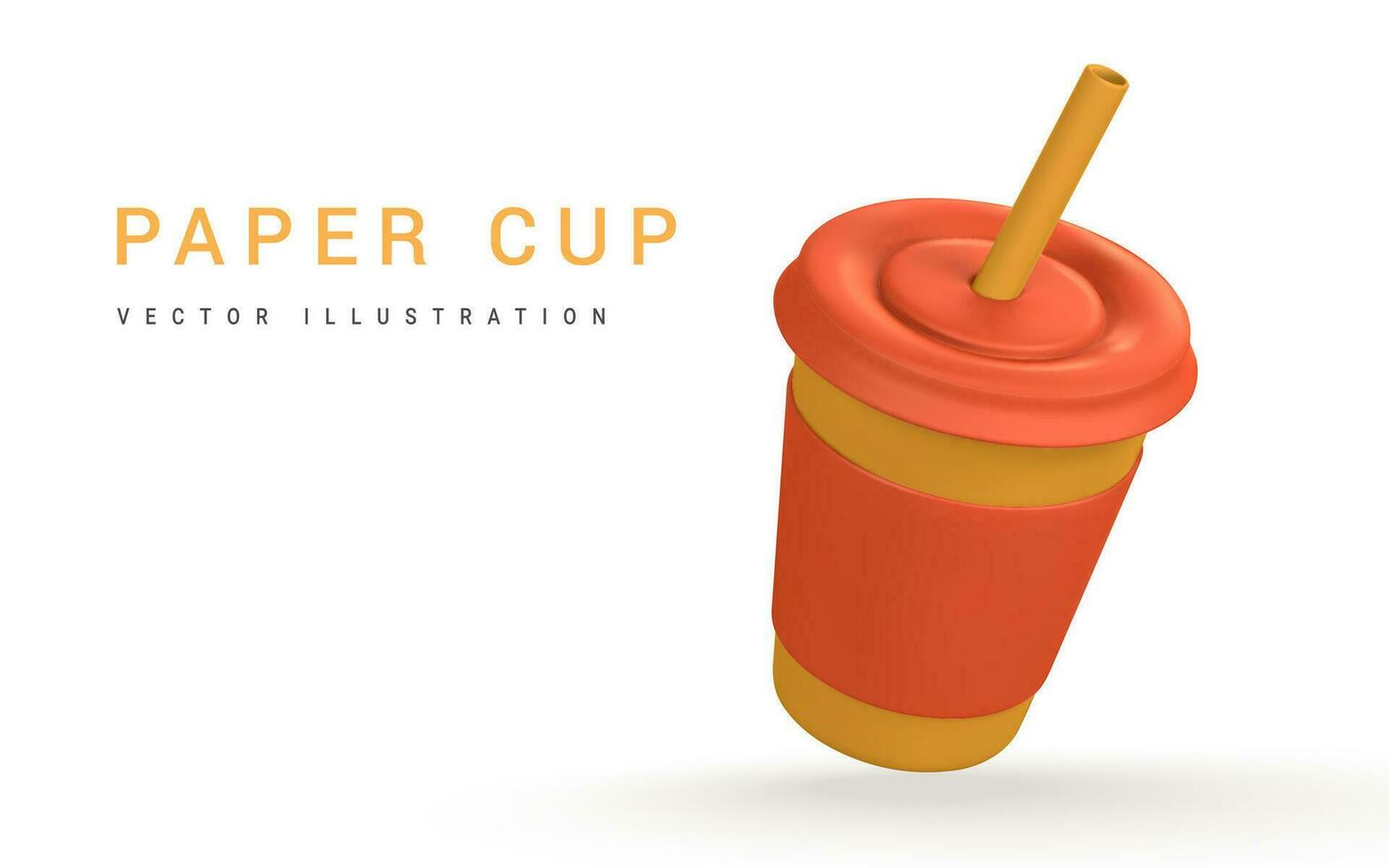 3d realistic paper cup with drinking straw. Glass for soda, juice, coffee, tea in cartoon style. Vector illustration