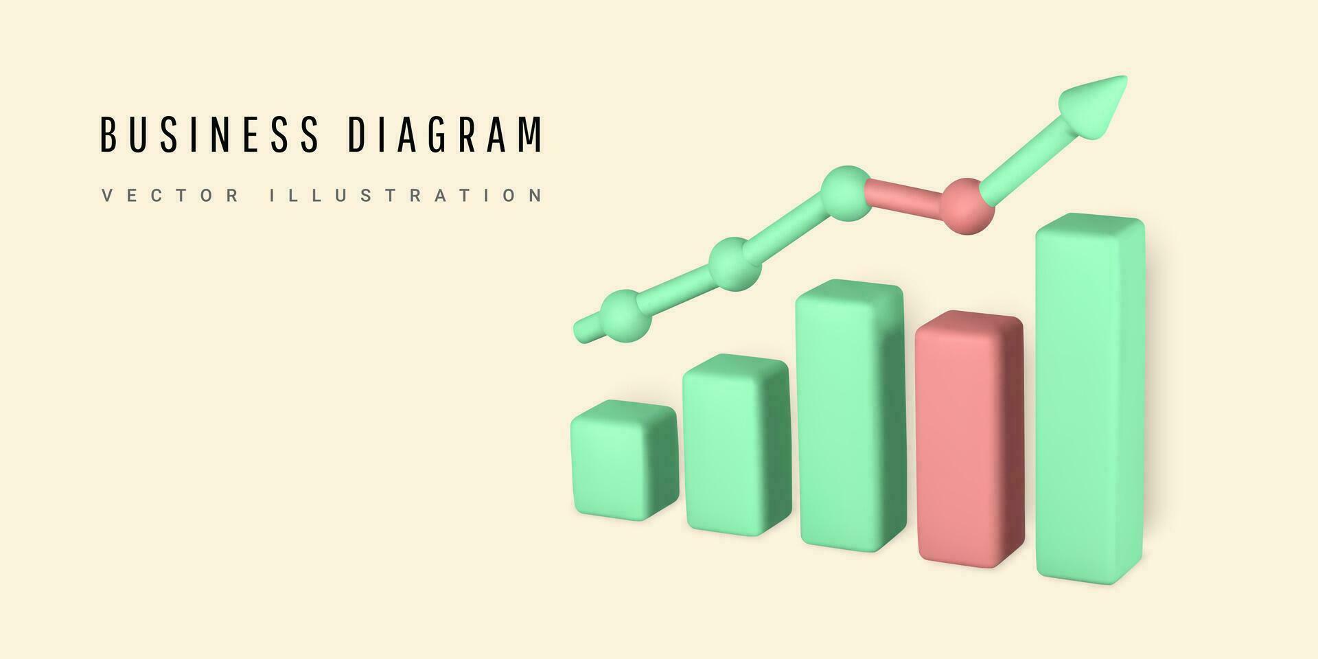 3D illustration statistics finance chart graph analytics. Business graph. Business invest development concept. Vector illustration