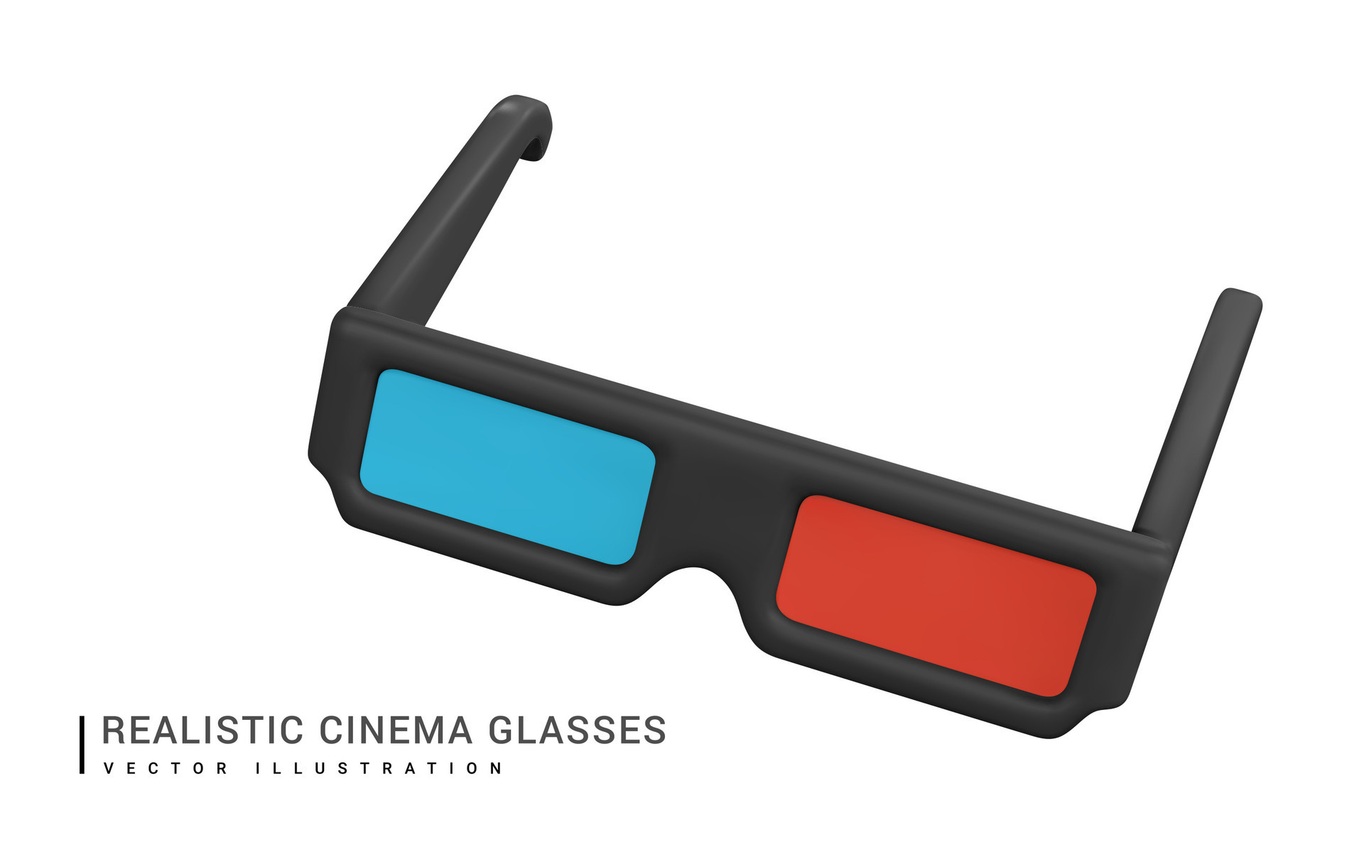 Realistic bluered 3D stereo glasses for watching movies in plastic cartoon style. Vector