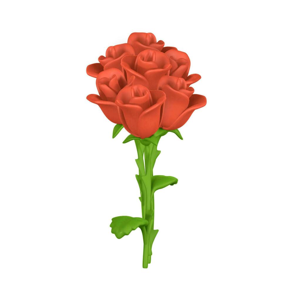 3D flower. Cute bouquet of roses in cartoon style. Vector illustration