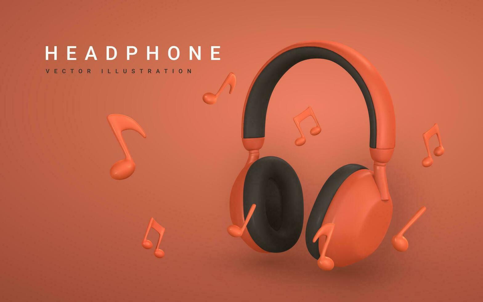 3d realista color auricular con música Nota para música concepto diseño en el plastico dibujos animados estilo. vector ilustración