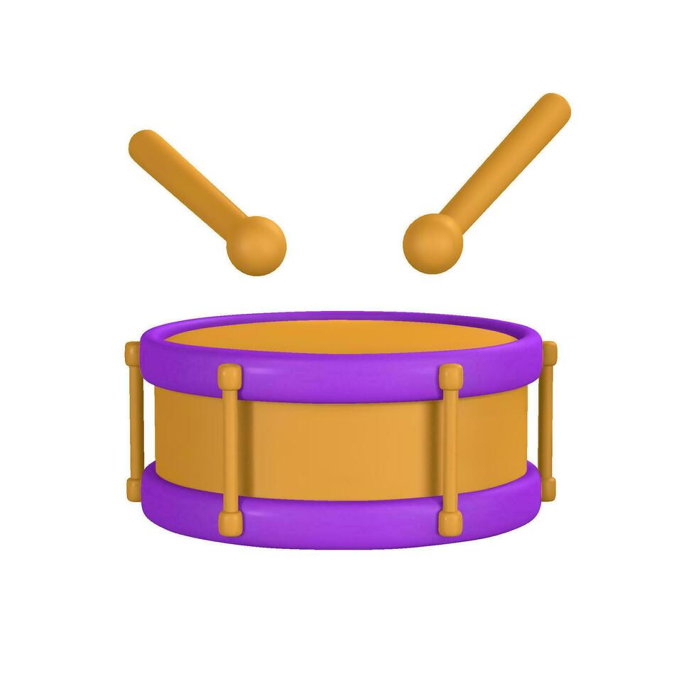 3d realista tambor para música concepto diseño en el plastico dibujos animados estilo. vector ilustración