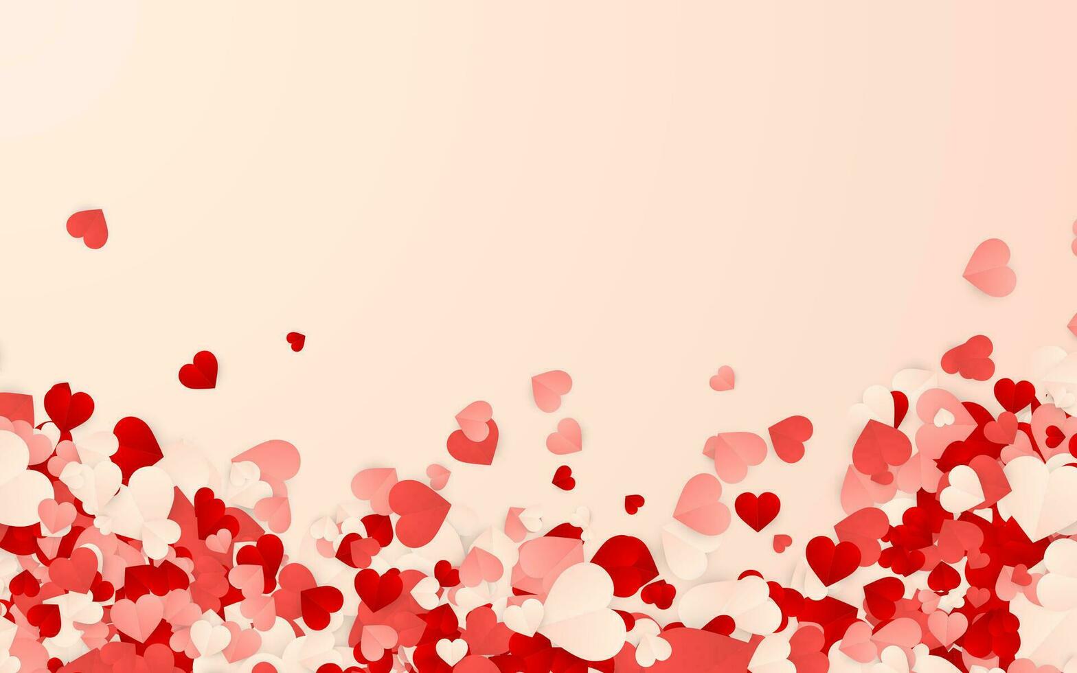 Happy Valentines Day background, paper red, pink and white orange hearts confetti. Vector illustration