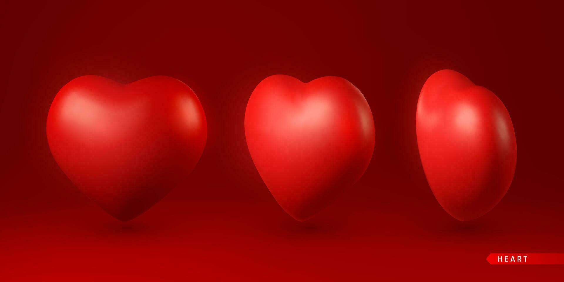 Set of 3d Red Heart. Love symbol isolated on white background. Vector illustration