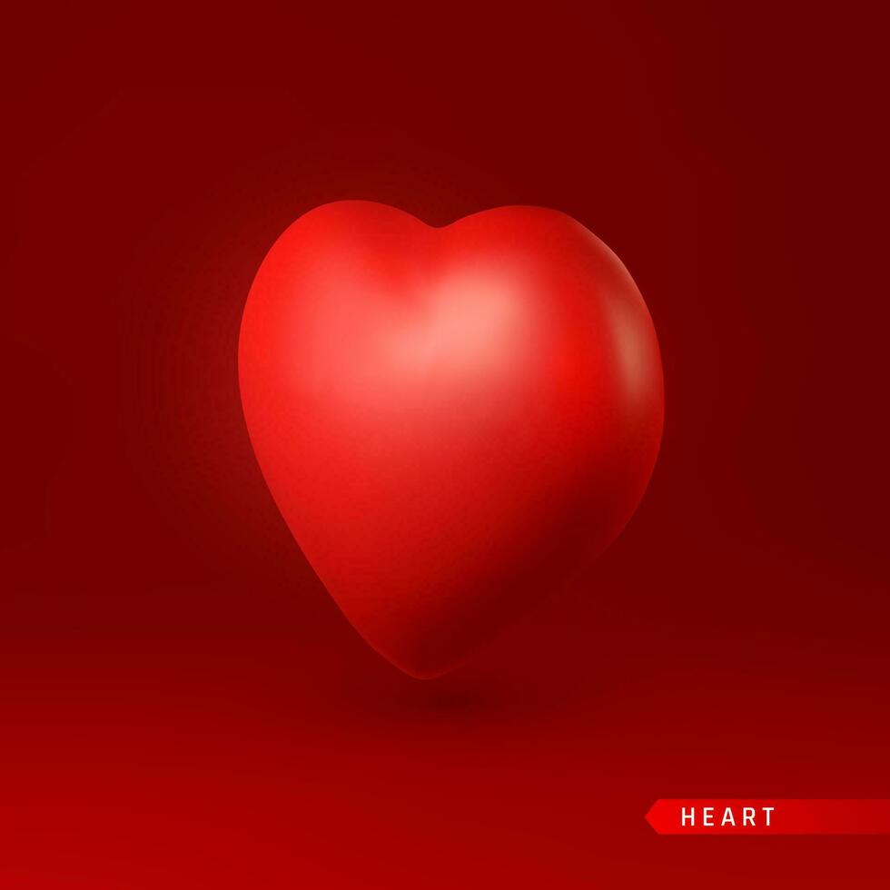 3d Red Heart. Love symbol isolated on red background. Vector illustration