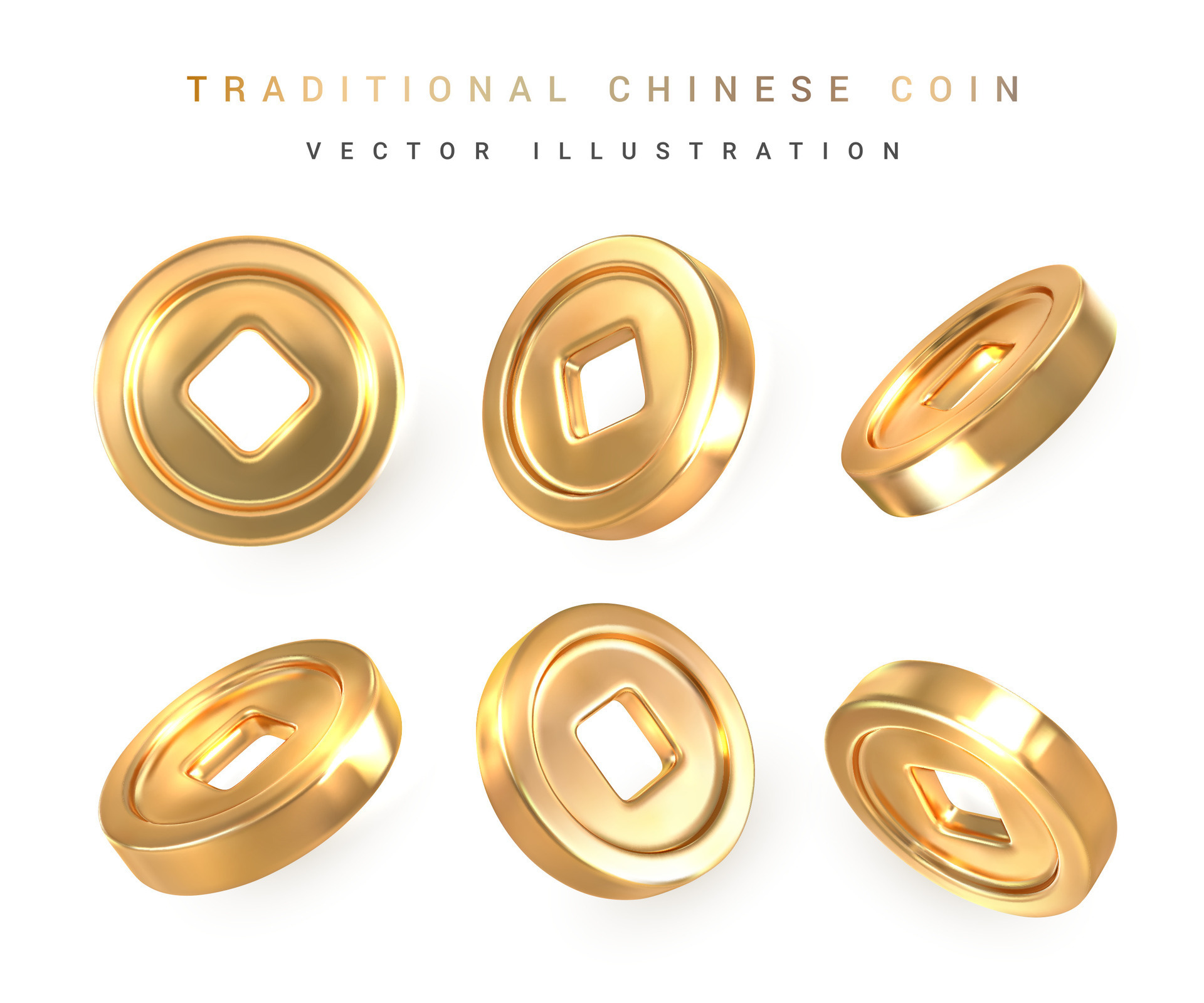 3d Traditional Chinese Gold Coin With Square Hole Asian Traditional 3d-traditional-chinese-gold-coin-with-square-hole-asian-traditional